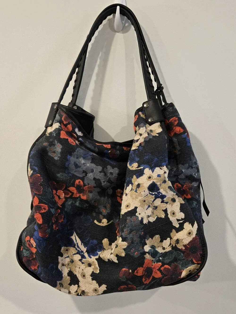 Rafe New York Floral Canvas Vivienne Large Tote Handbag Purse Bag Leather Accent